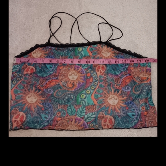 Romwe~ Celestial Whimsigoth Lace Trim Crisscross Crop Tank Top L/XL - Picture 3 of 11